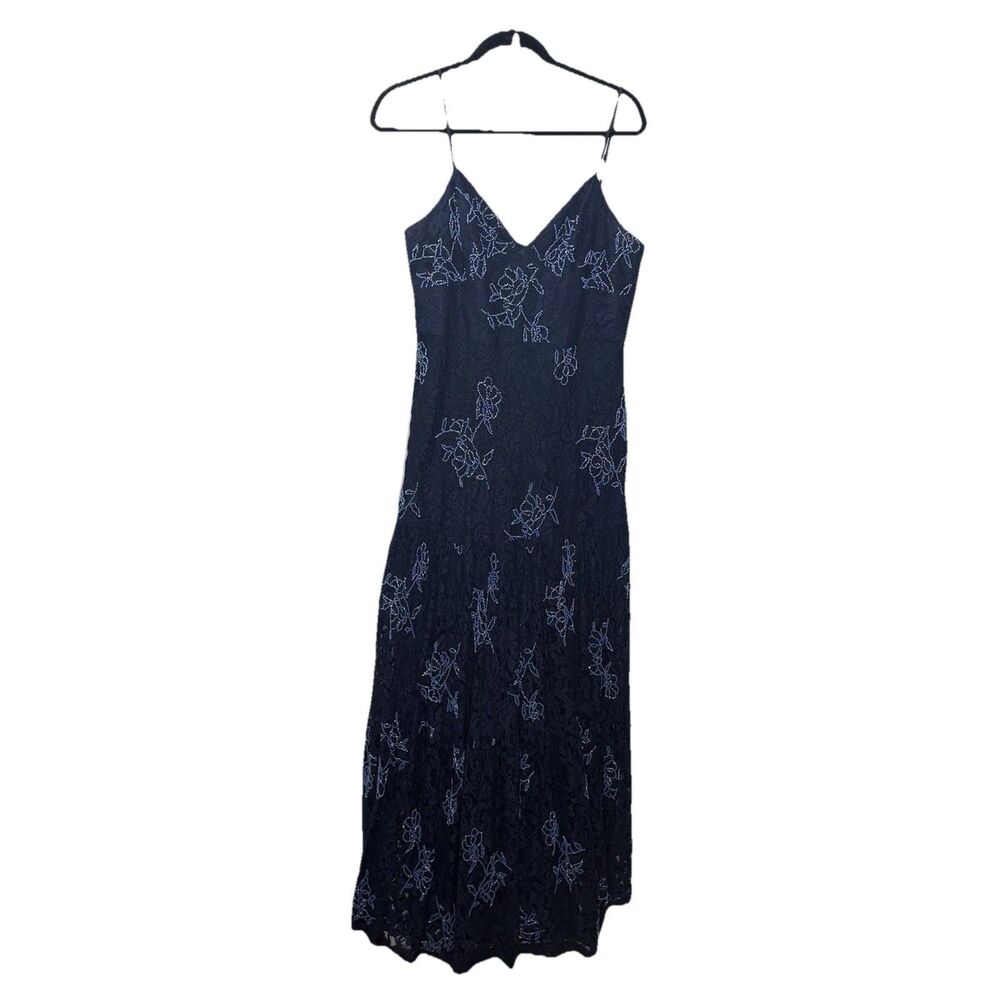 Dress The Population  Navy Blue Lace Beaded Embroidery Flowers Evening Size XL